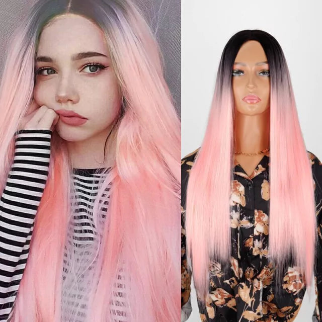 Peruca wig com disfarce frontal fibra premium lisa