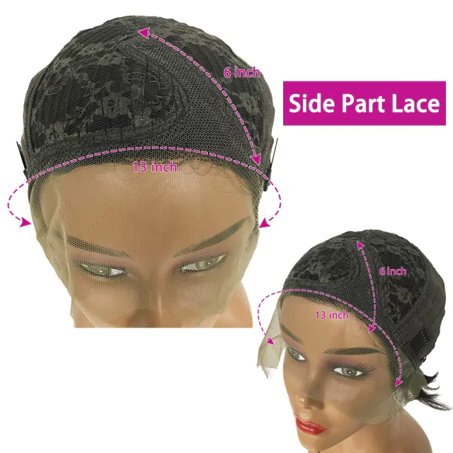 Lace natural cabelo curto Pixie com dois tipos de repartição