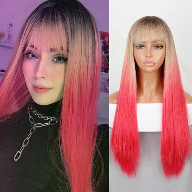 Peruca wig com disfarce frontal fibra premium lisa