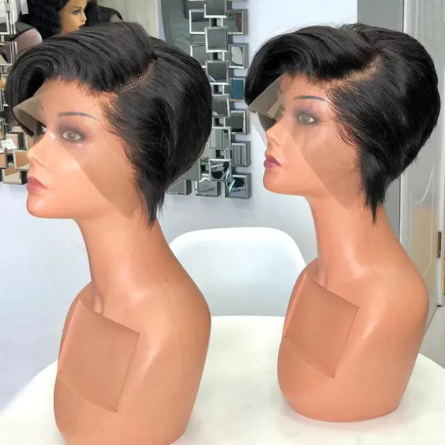 Lace natural cabelo curto Pixie com dois tipos de repartição