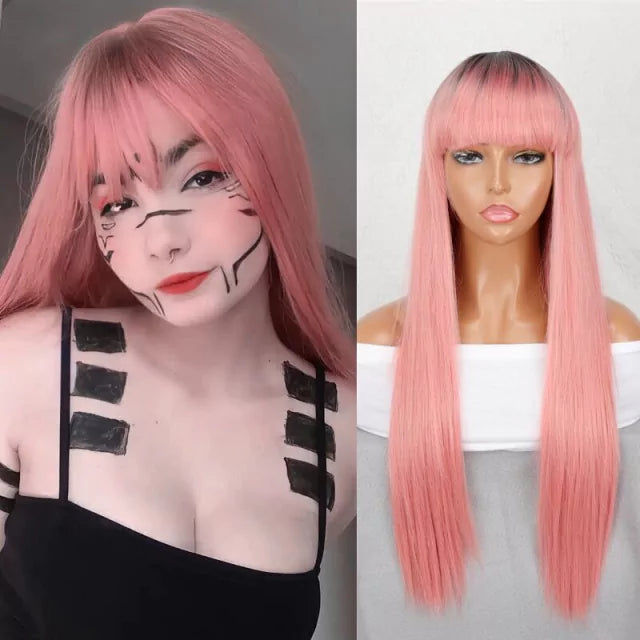 Peruca wig com disfarce frontal fibra premium lisa