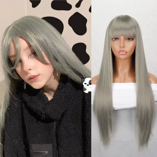 Peruca wig com disfarce frontal fibra premium lisa