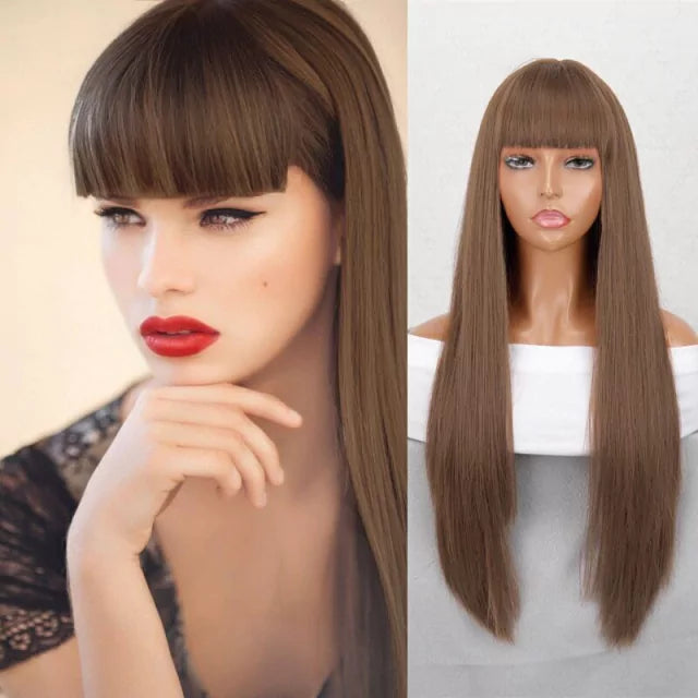 Peruca wig com disfarce frontal fibra premium lisa
