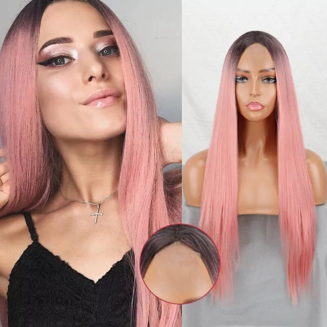 Peruca wig com disfarce frontal fibra premium lisa