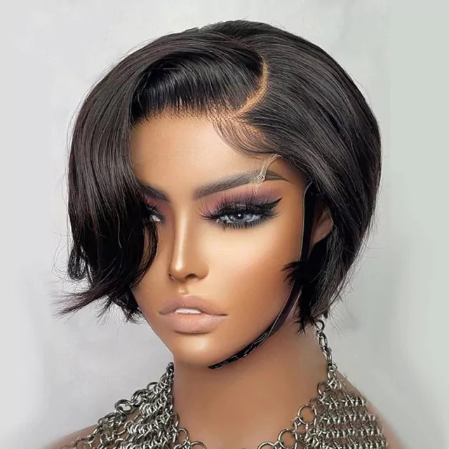 Lace natural cabelo curto Pixie com dois tipos de repartição