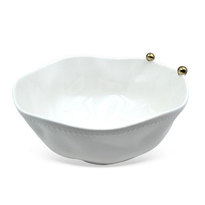 Salad bowl White with Spheres in porcelain Gold 24,5CM