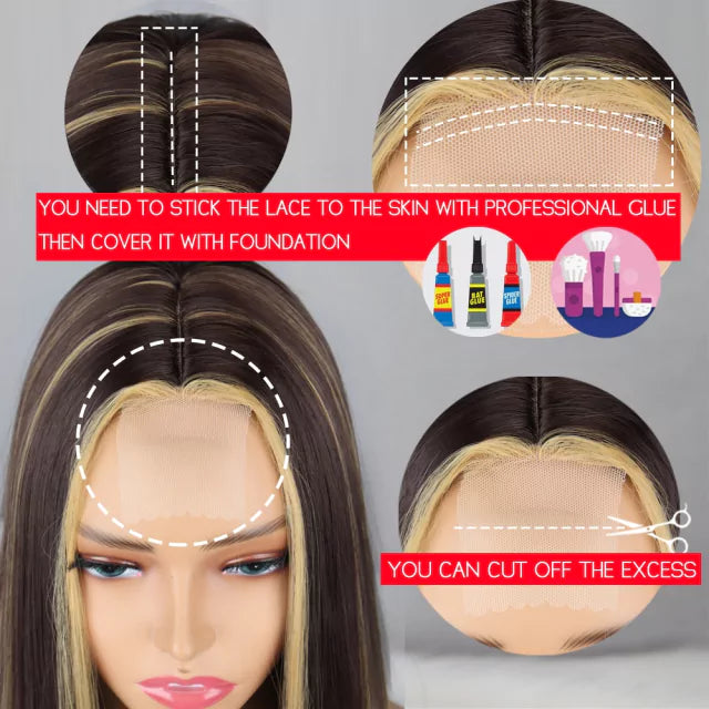 Peruca wig com disfarce frontal fibra premium lisa