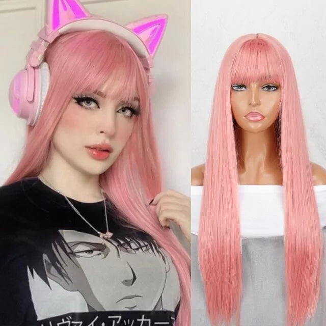 Peruca wig com disfarce frontal fibra premium lisa