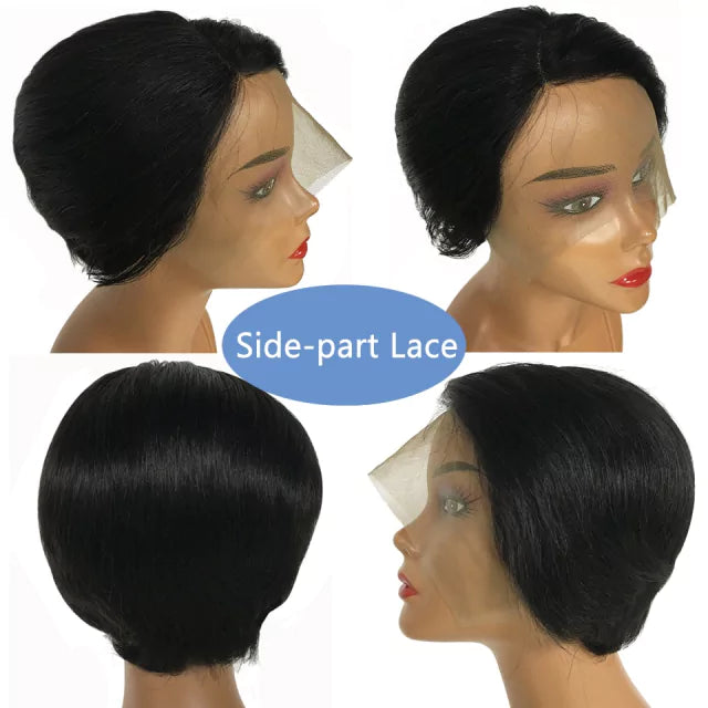 Lace natural cabelo curto Pixie com dois tipos de repartição