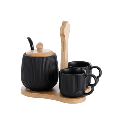 Set Holder, Cup and Sugar bowl Oasis Black 4 Pieces