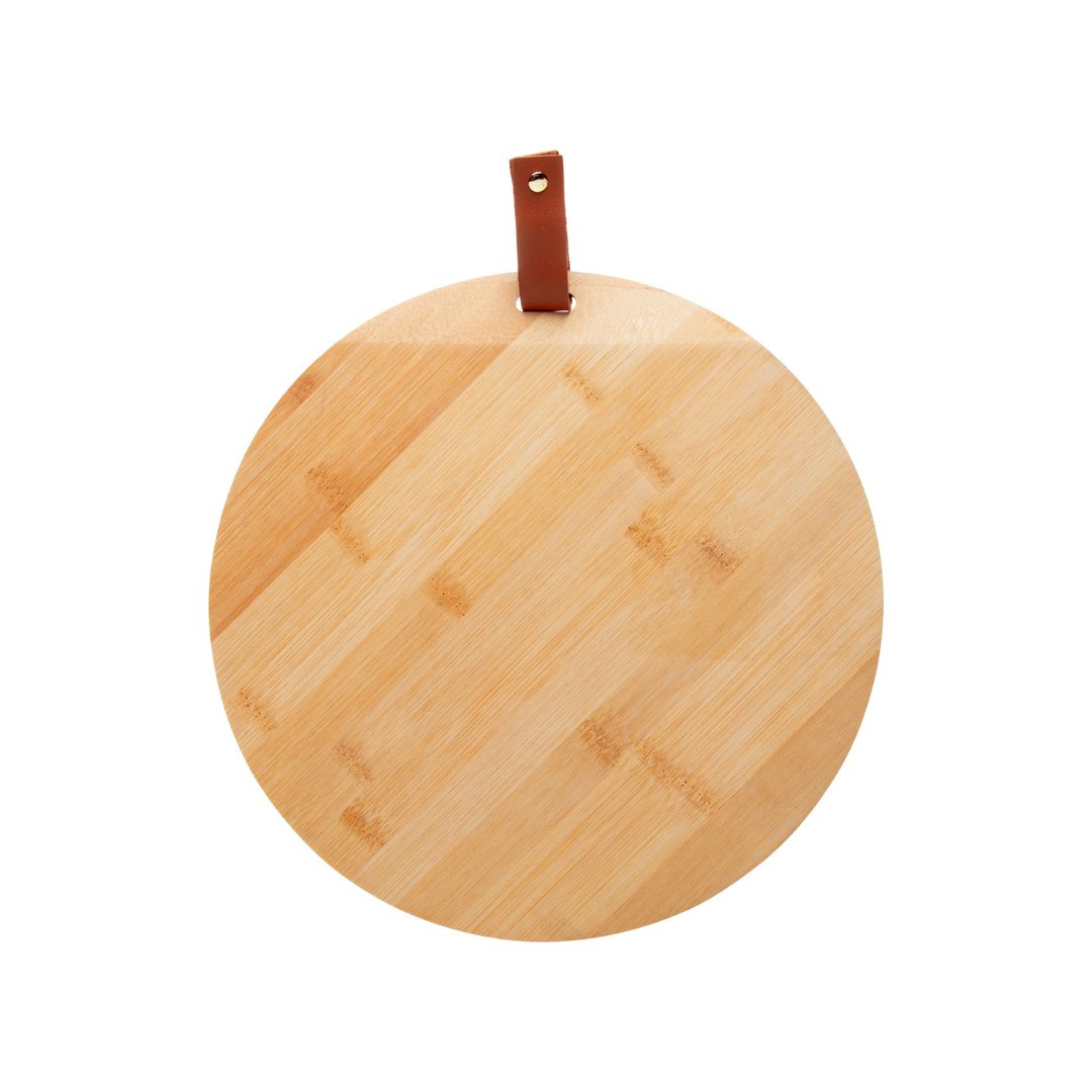 Cutting board Round Bamboo with handle of Leather 18cm
