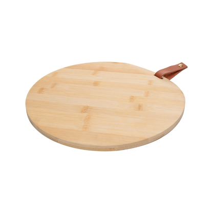 Cutting board Round Bamboo with handle of Leather 18cm