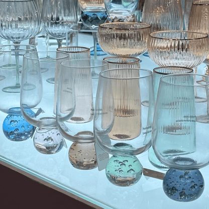 Stemless wine glass for wine Glass with base Sphere Clear and Blue 540ml