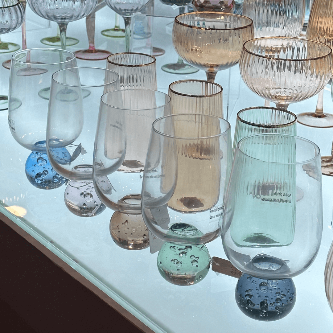Stemless wine glass for wine Glass with base Sphere Clear and Blue 540ml