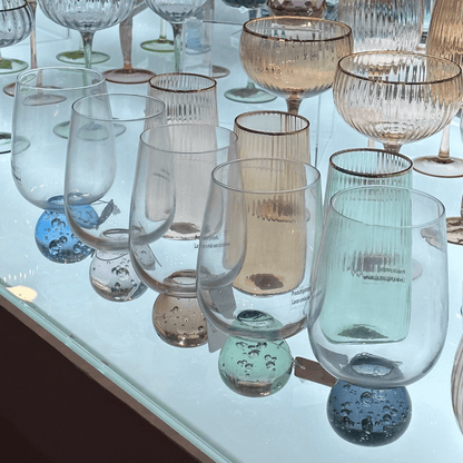 Stemless wine glass for wine Glass with base Sphere Clear and Blue 540ml
