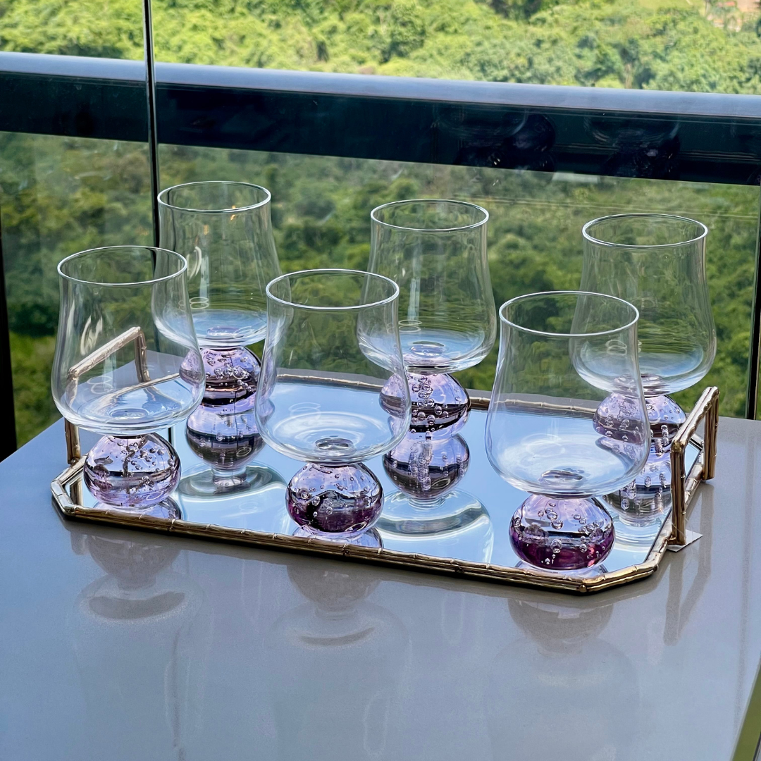 Set of 6 wine glasses Sphere base Pink and Clear 440ml