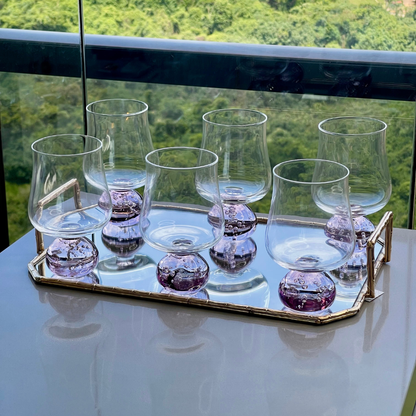Set of 6 wine glasses Sphere base Pink and Clear 440ml