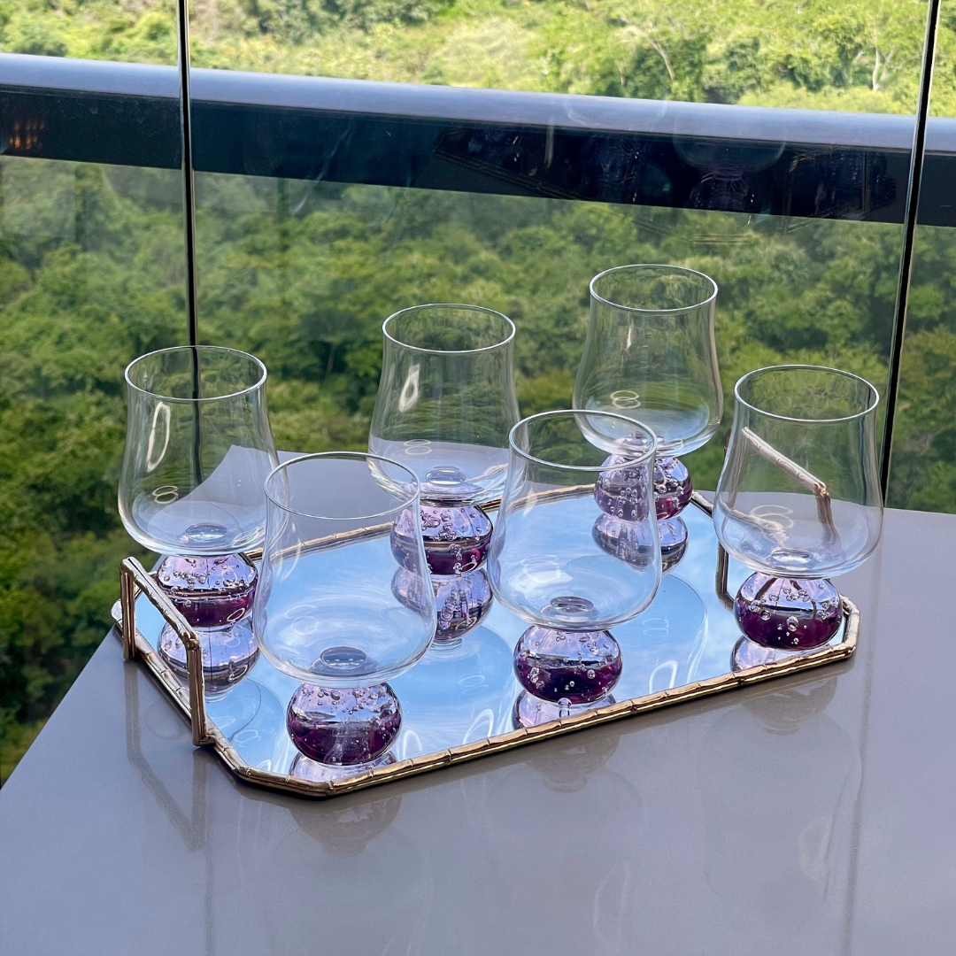 Set of 6 wine glasses Sphere base Pink and Clear 440ml