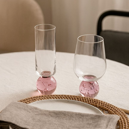 Stemless wine glass for champagne Glass with base Sphere Clear and Pink 250ml