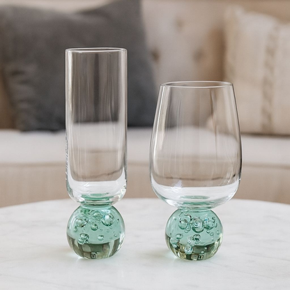 Stemless wine glass for champagne Glass with base Sphere Clear and Green 250ml