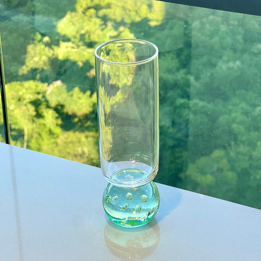 Stemless wine glass for champagne Glass with base Sphere Clear and Green 250ml