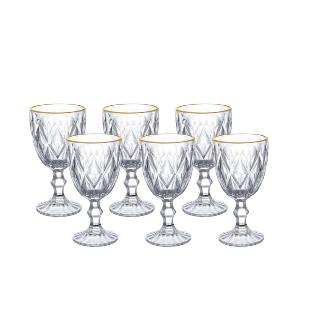 Set of 6 wine glasses of Glass with gold rim Gold trim 300ml