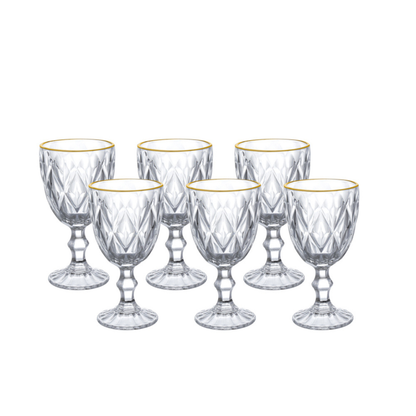 Set of 6 wine glasses of Glass with gold rim Gold trim 300ml