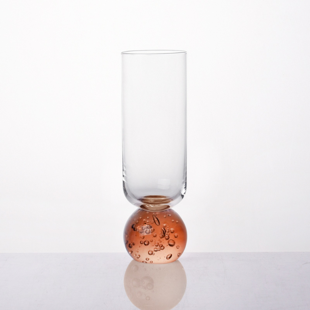 Stemless wine glass for champagne Glass with base Sphere Clear and Amber 250ml