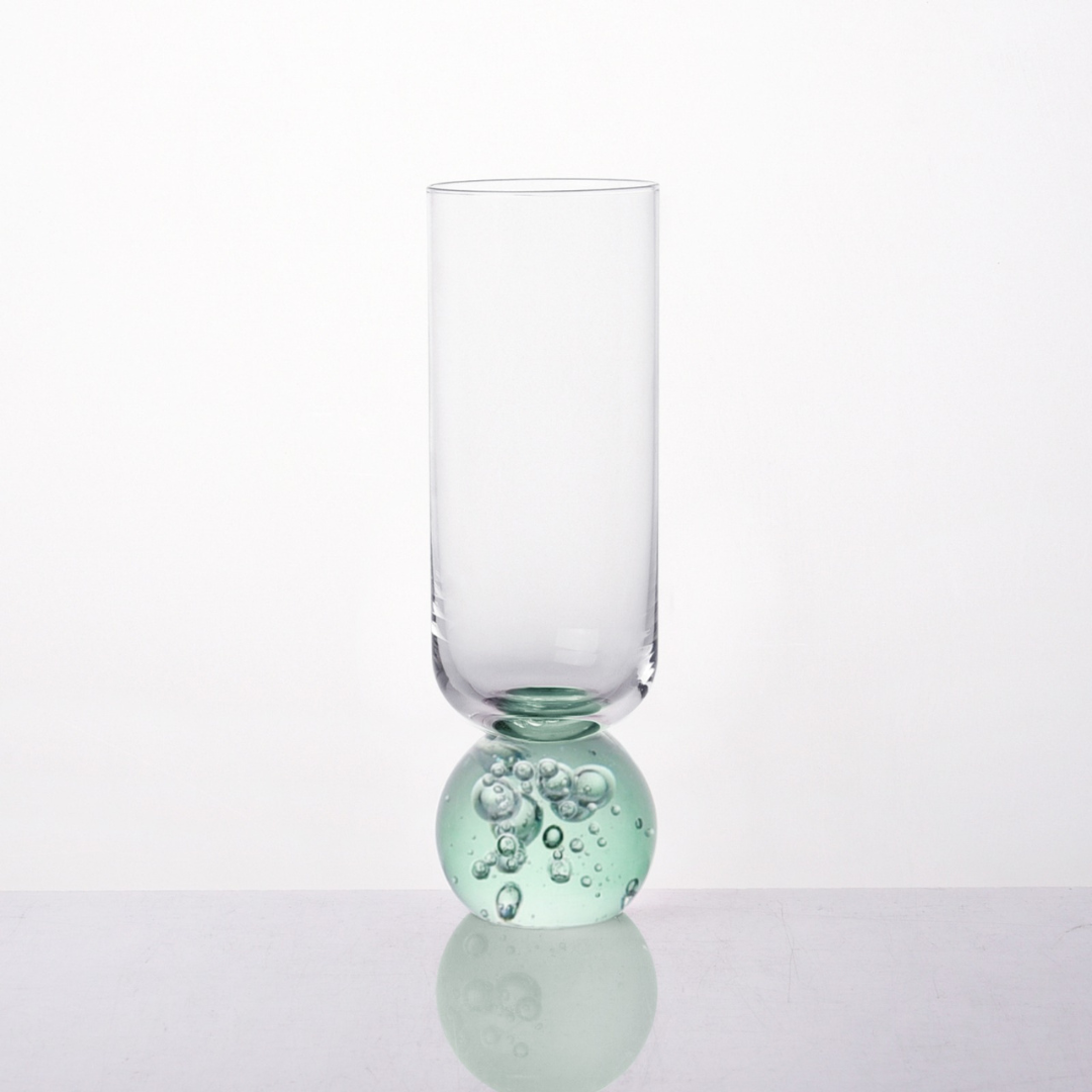 Stemless wine glass for champagne Glass with base Sphere Clear and Green 250ml