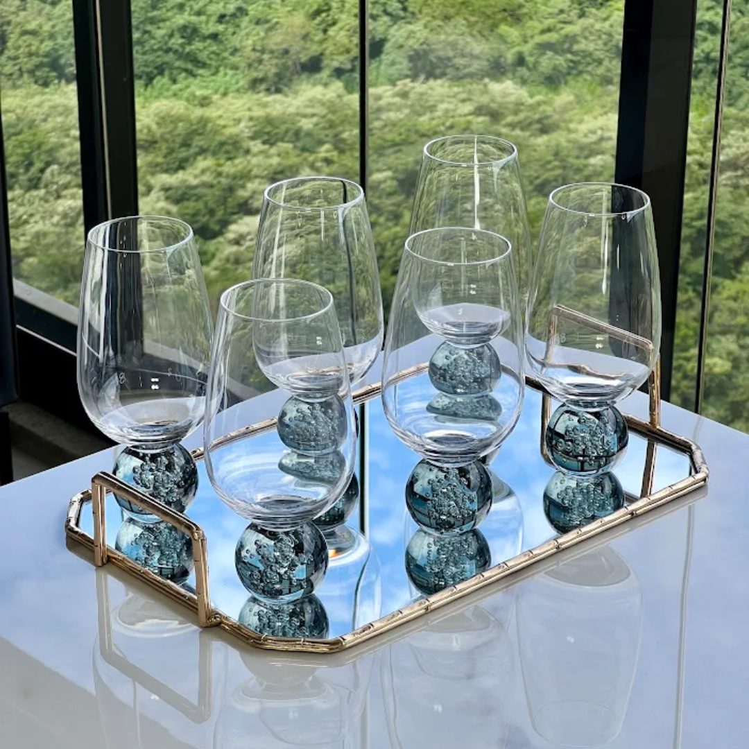 Set of 6 wine glasses Sphere base Smoke and Clear 550ml