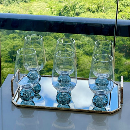Set of 6 wine glasses Sphere base Smoke and Clear 550ml