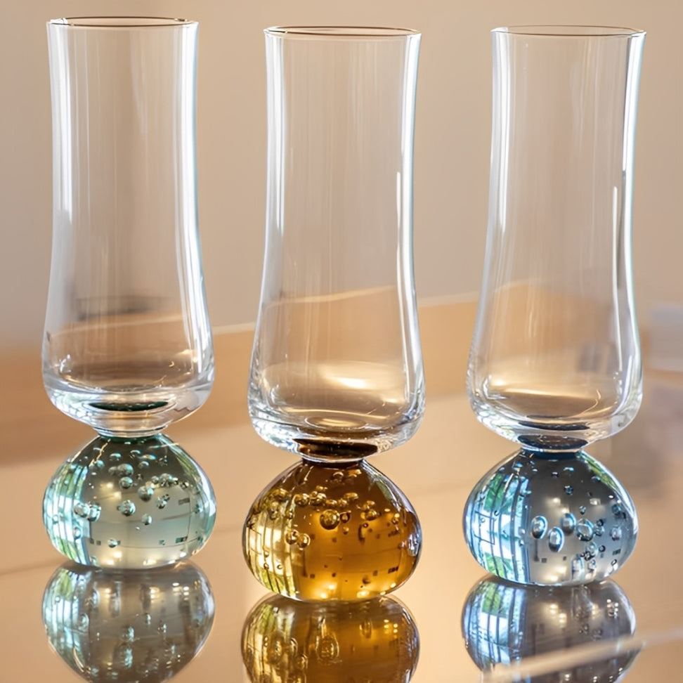 Set of 6 wine glasses Champagne Sphere base Green and Clear 240ml