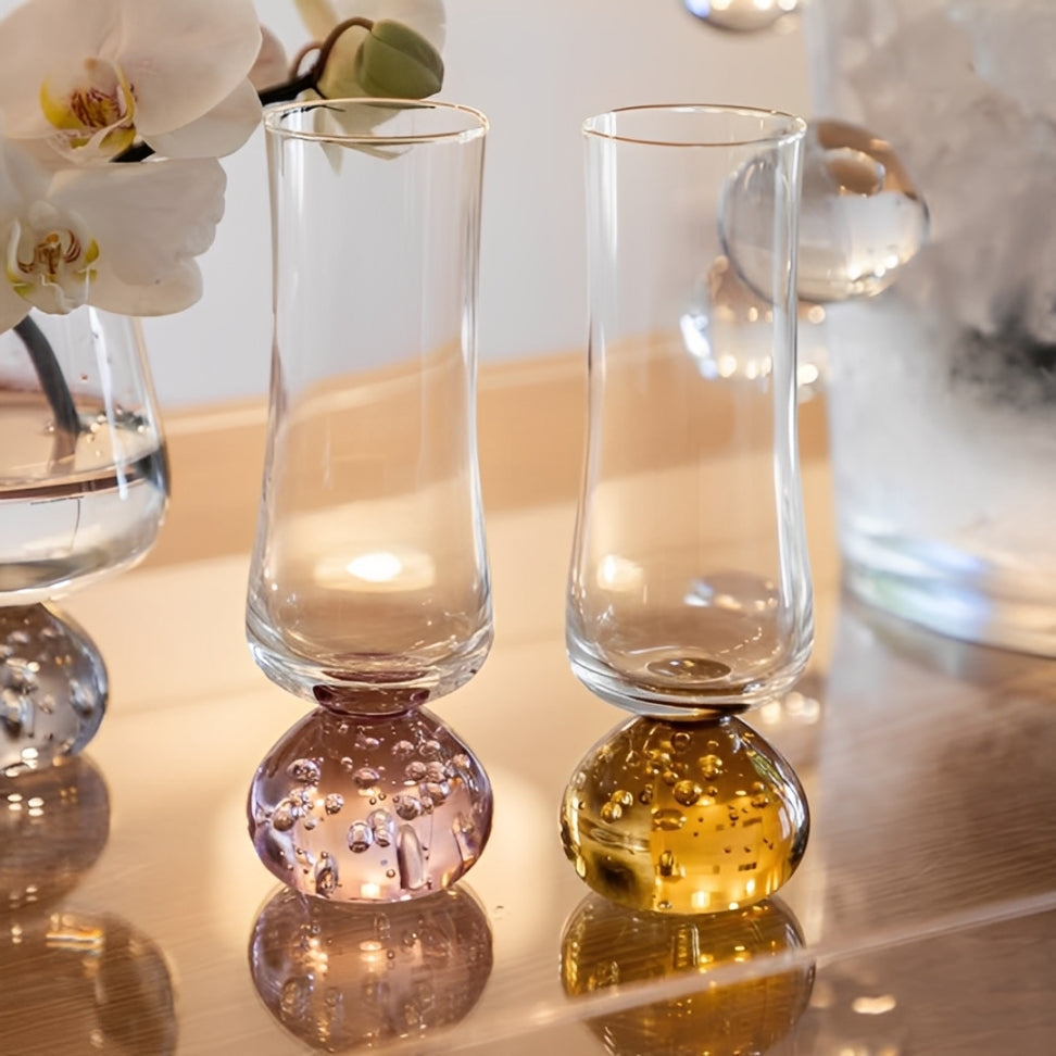 Set of 6 wine glasses Champagne Sphere base Amber and Clear 240ml
