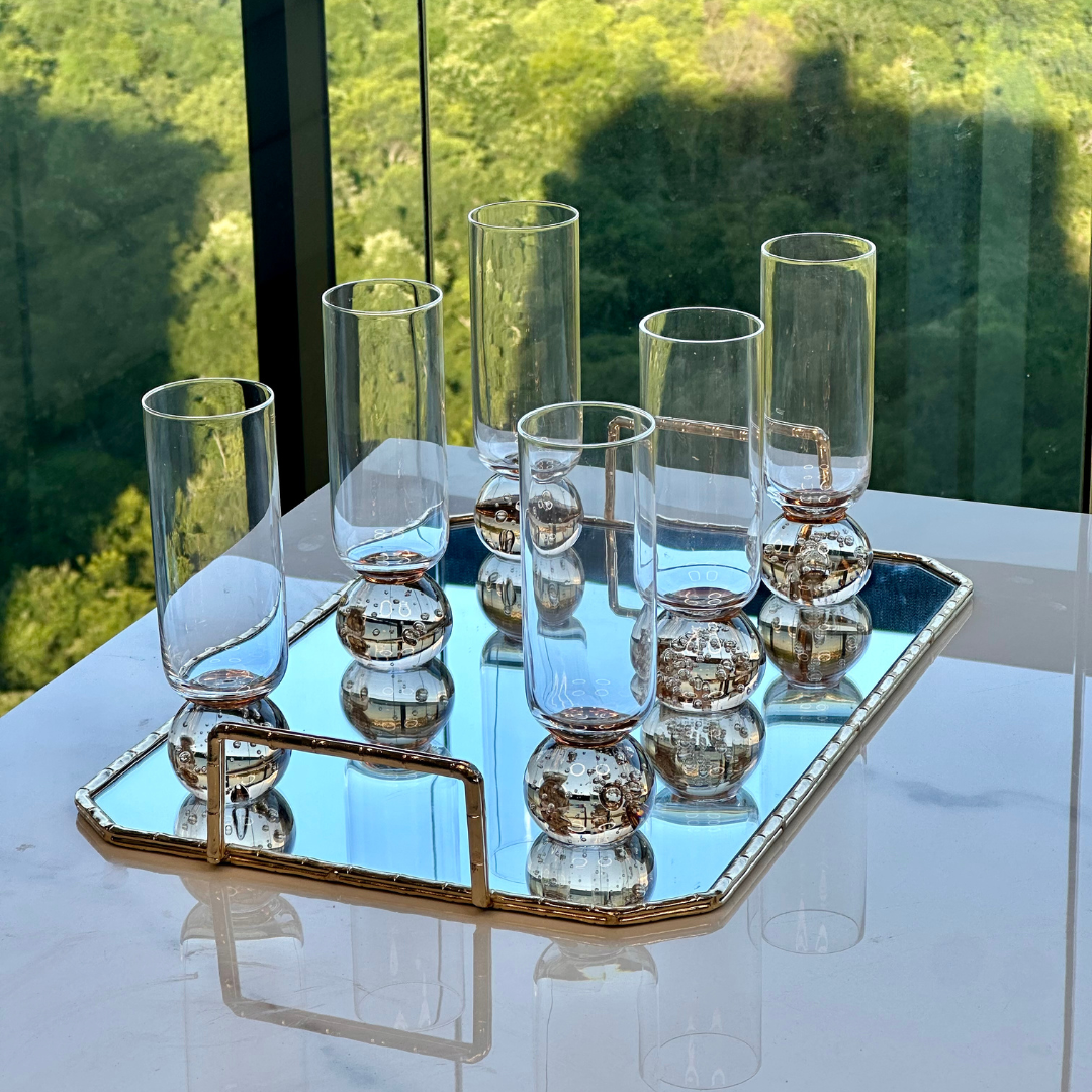 Stemless wine glass for champagne Glass with base Sphere Clear and Amber 250ml