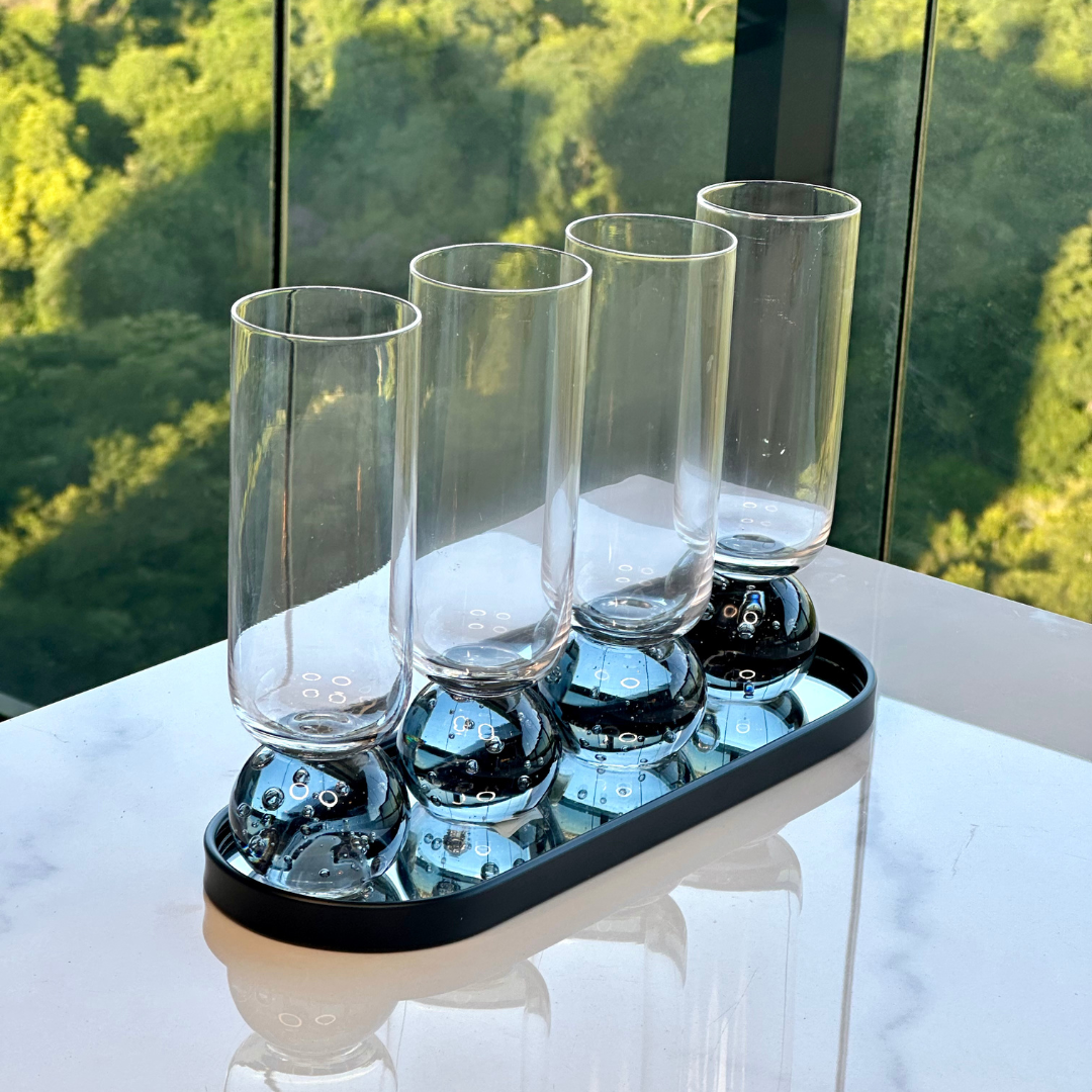 Champagne glass Glass with base Sphere Clear and Gray 250ml