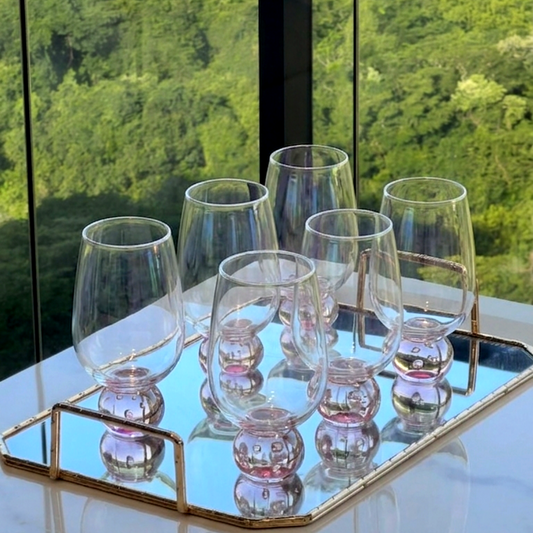 Set of 6 wine glasses Sphere base for wine Pink 540ml