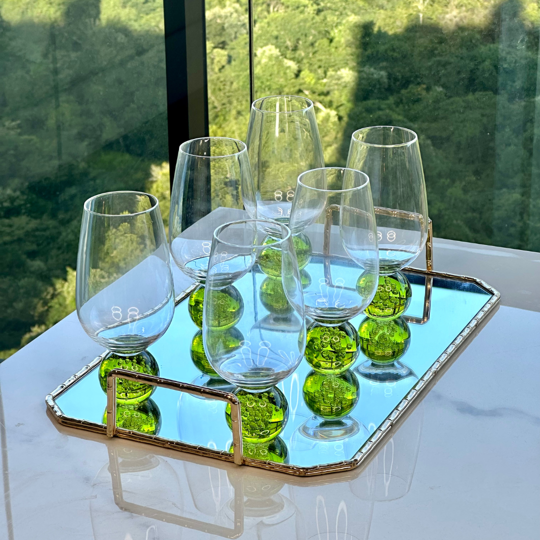 Set of 6 wine glasses Sphere base Green and Clear 580ml
