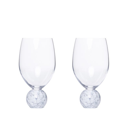 Set of 2 wine glasses Sphere base for wine Crystal and white marble 520ml