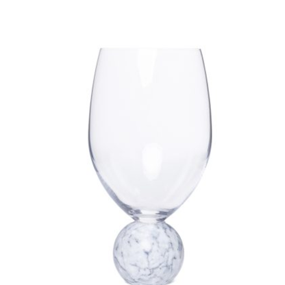 Set of 2 wine glasses Sphere base for wine Crystal and white marble 520ml