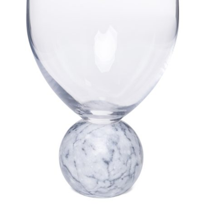 Set of 2 wine glasses Sphere base for wine Crystal and white marble 520ml