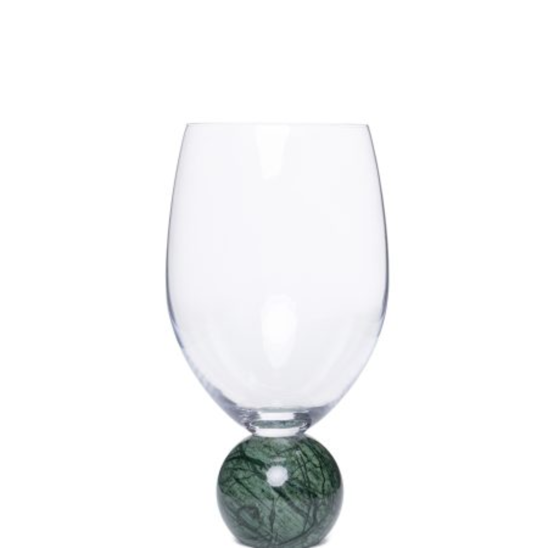 Set of 2 wine glasses Sphere base for wine Crystal and green marble 520ml