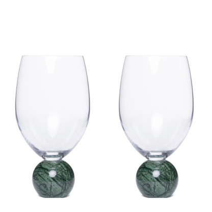 Set of 2 wine glasses Sphere base for wine Crystal and green marble 520ml