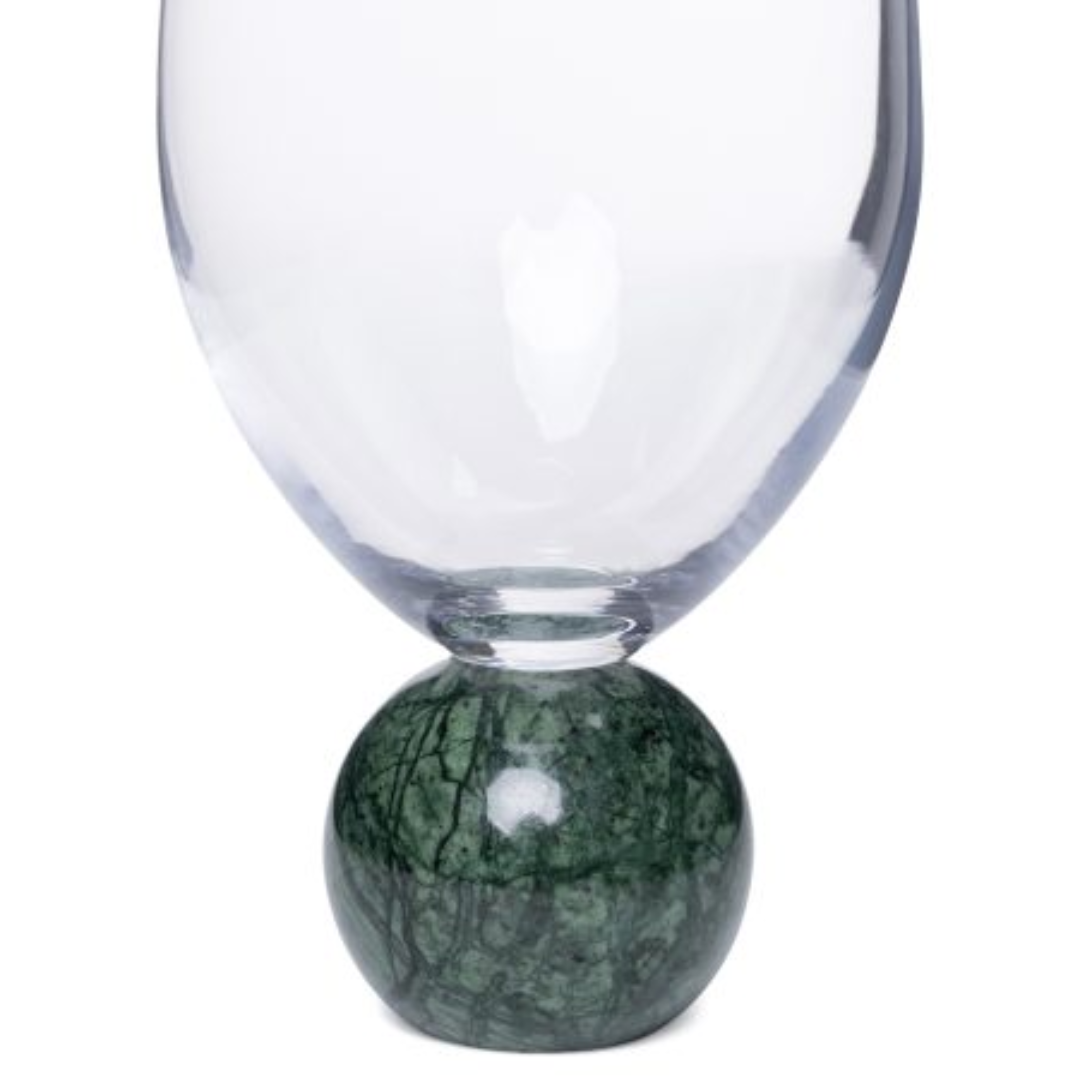 Set of 2 wine glasses Sphere base for wine Crystal and green marble 520ml