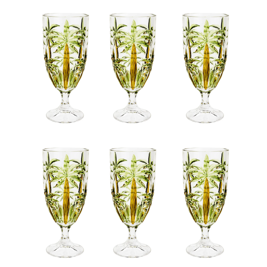 Kit 6 Wine glasses of Crystal Palm Tree Tropical 450ml