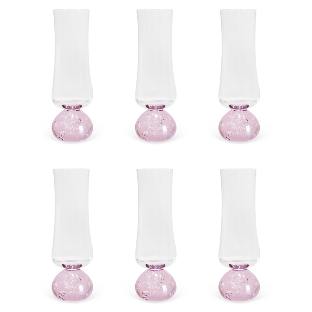 Set of 6 wine glasses Champagne Sphere base Pink and Clear 240ml