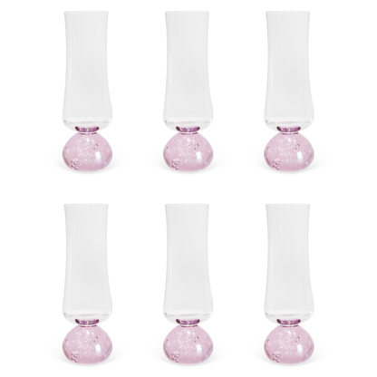 Set of 6 wine glasses Champagne Sphere base Pink and Clear 240ml