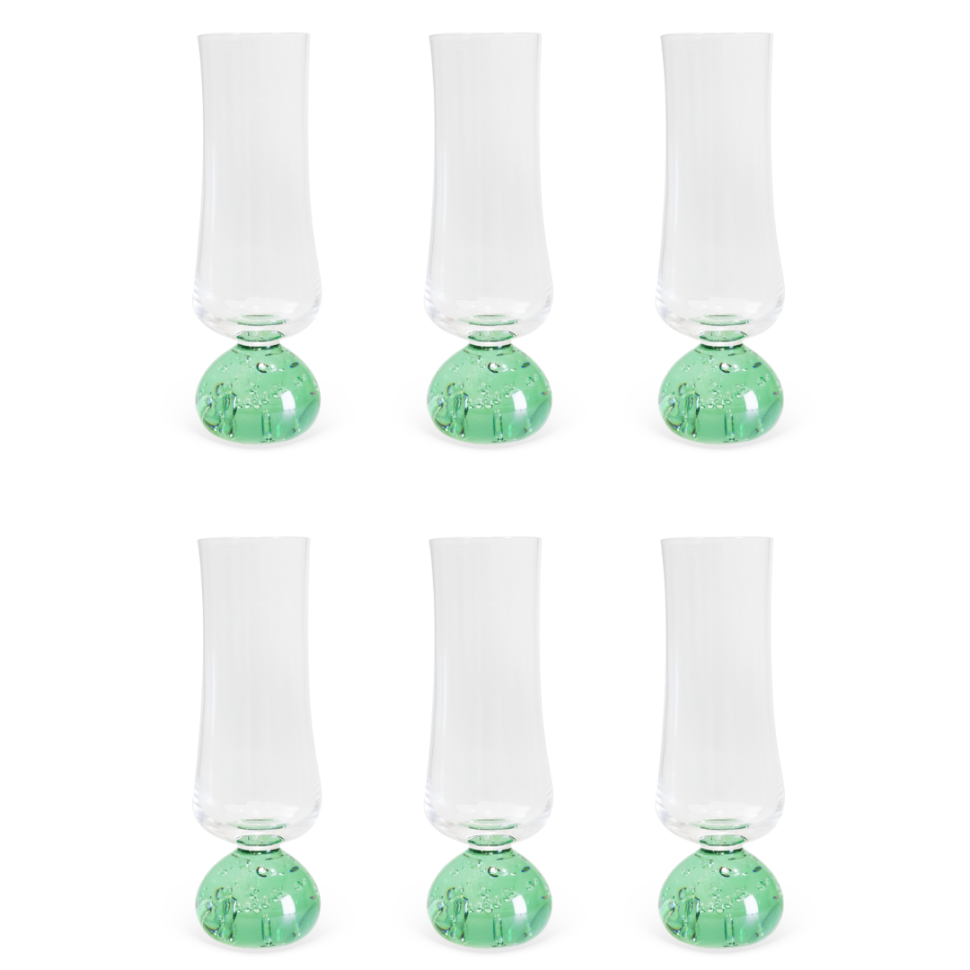 Set of 6 wine glasses Champagne Sphere base Green and Clear 240ml