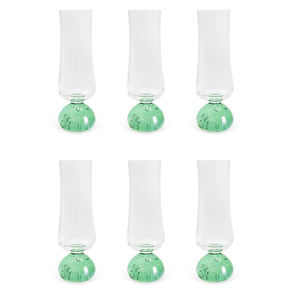 Set of 6 wine glasses Champagne Sphere base Green and Clear 240ml