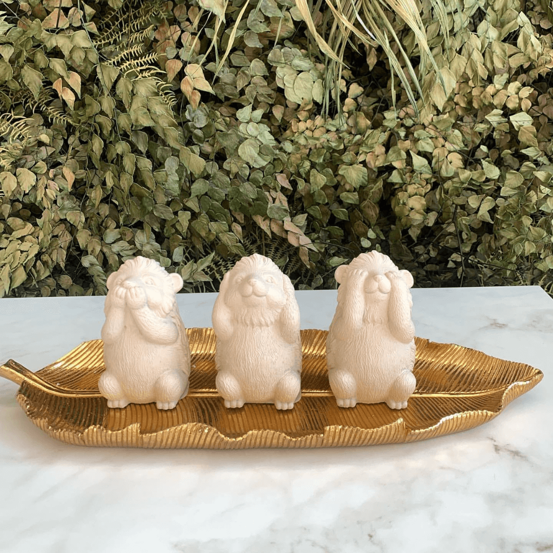 Trio of wisdom Kit Squirrels Porcupine in cement