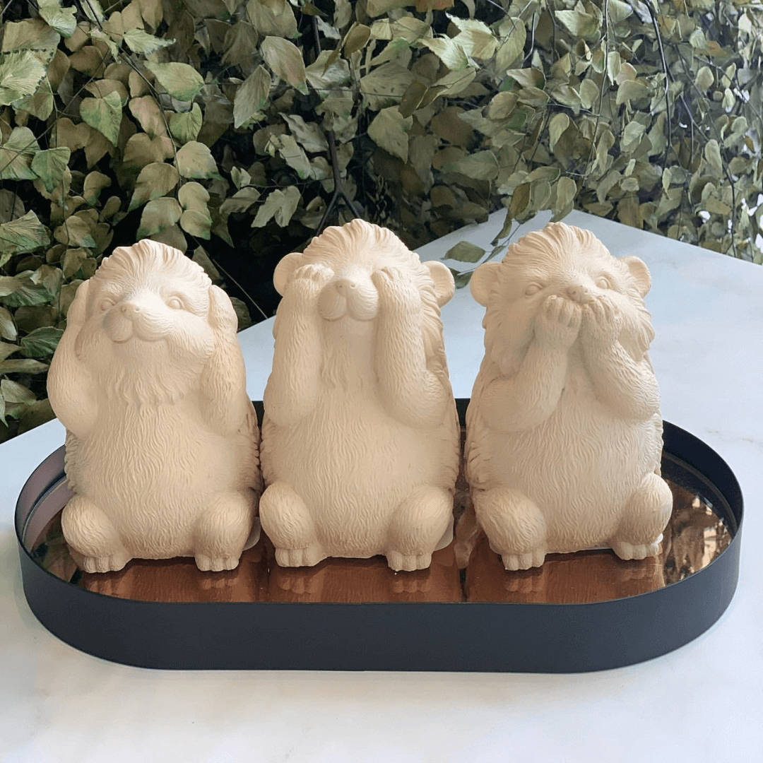 Trio of wisdom Kit Squirrels Porcupine in cement